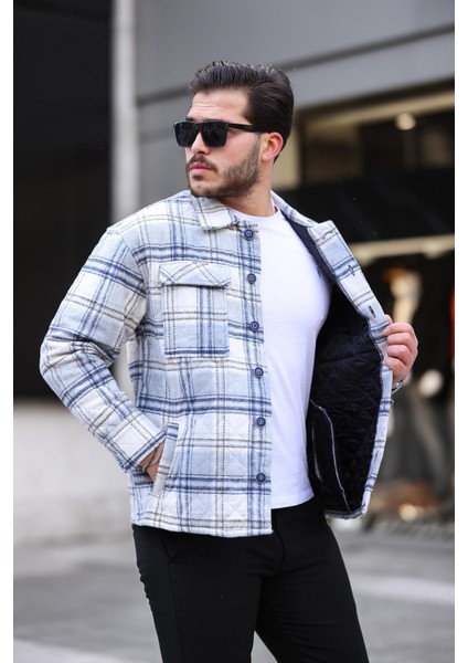 Gri Beyaz Ekose Kapitone Detaylı Regular Fit CEKET-2454 fiyatları