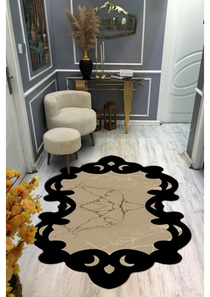 Kaymaz Taban Yıkanabilir Dijital Baskı Dekoratif Modern Desenli Elegance Serisi Lazer Kesim Dot Taban Halı ELG29