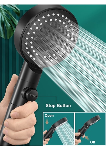 Gri ve Filtre Stili Zloog 5 Modu Ayarlanabilir Siyah Banyo Duş Başlığı Yüksek Basınçlı Su Tasarruflu Duş Başlığı Durdurma Düğmesi ile Pamuk Filtre Duş (Yurt Dışından)