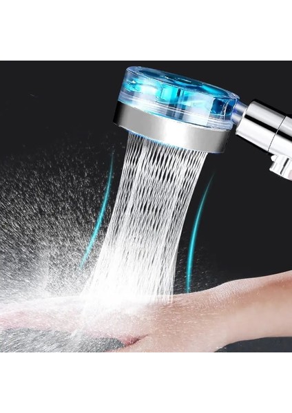 Mavi ve 3 Filtre Stili Sıcak Duş Başlığı Yüksek Basınçlı Duş Dereceleri Küçük Fan Pervane Duş Başlığı ile Dönen Banyo Aksesuarları (Yurt Dışından)
