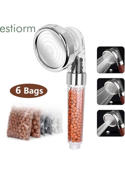 Beyazekstra Bir Filtre Stili 3 Mod Yüksek Basınçlı Anyon Spa Duş Başlığı Yedek Filtre Topları Duş El Tipi Su Tasarruflu Duş Başlığı, Hortum ve Tutucu ile (Yurt Dışından)
