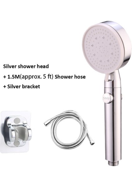 Gümüş Set Stili Siyah 5 Modu Ayarlanabilir Duş Başlığı Yüksek Basınçlı Duş Su Tasarrufu Yağış Duş Başlıkları Spa Memesi Banyo Duş Seti (Yurt Dışından)