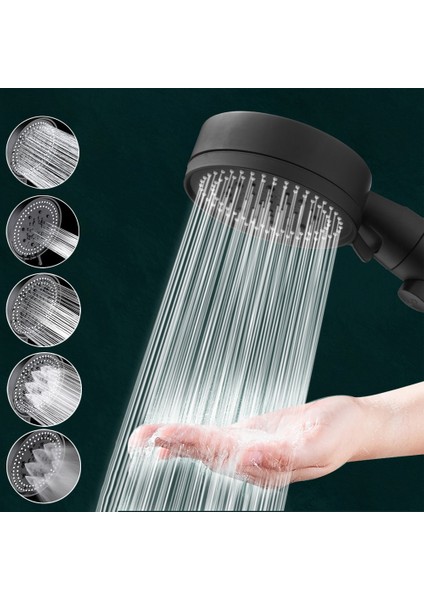 Gümüş Set Stili Siyah 5 Modu Ayarlanabilir Duş Başlığı Yüksek Basınçlı Duş Su Tasarrufu Yağış Duş Başlıkları Spa Memesi Banyo Duş Seti (Yurt Dışından)