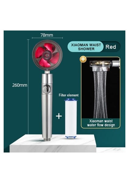 Filtre Stiliyle Kırmızı 360 Döndürülmüş Duş Başlığı Yüksek Basınçlı Su Tasarruflu Duş Püskürtme Memesi Küçük Fan ile El Duş Başlığı Banyo Aksesuarları (Yurt Dışından)
