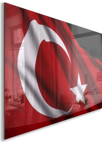 Türk Bayrağı Cam Tablo - Dikey Motif 01-004