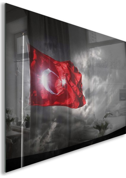 Türk Bayrağı Cam Tablo - Dikey Motif 01-011