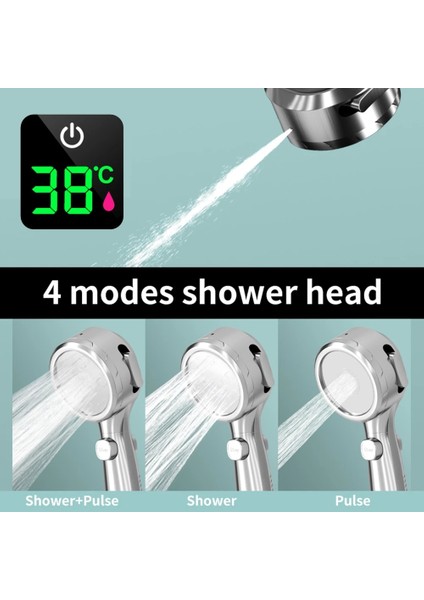 Gümüş Tarzı Duş Başlığı Su Tasarrufu 4 Mod Dijital Ekran Ayarlanabilir Yüksek Basınçlı Duş Banyo Aksesuarları Için Tek Tuşla Durdurma Suyu (Yurt Dışından) modelleri