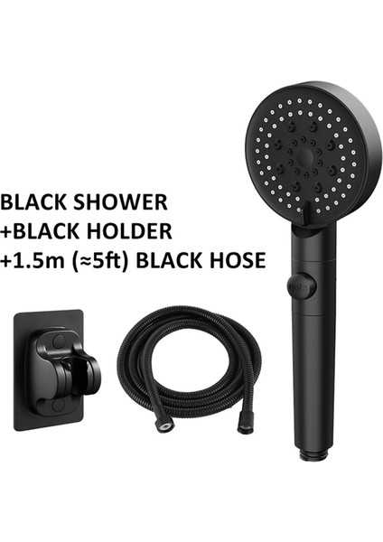 Siyah Taban Boru Stili Banyo Aksesuarları 6 Modlu Duş Başlığı Ayarlanabilir Yüksek Basınçlı Su Tasarruflu Duş Tek Tuşla Durdurma Su Masajlı Duş Başlığı (Yurt Dışından)