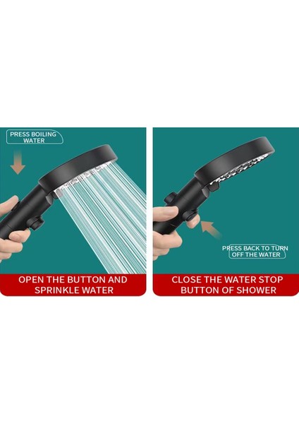 Siyah Taban Boru Stili Banyo Aksesuarları 6 Modlu Duş Başlığı Ayarlanabilir Yüksek Basınçlı Su Tasarruflu Duş Tek Tuşla Durdurma Su Masajlı Duş Başlığı (Yurt Dışından)