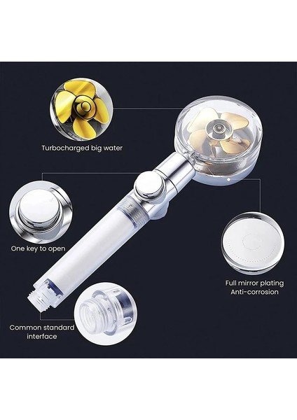 Mavi Ayarlanabilir Stil Su Tasarrufu Akışı 360 Derece Dönen Küçük Fan Abs Yağmur Yüksek Basınçlı Püskürtme Memesi Banyo Aksesuarları Turbo (Yurt Dışından)