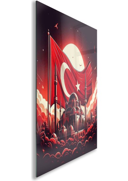 Türk Bayrağı Cam Tablo - Yatay Motif 01-025