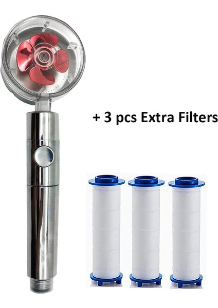 Kırmızı ve 3 Filtre Stili Sıcak 360 Derece Dönen Pervane Duş Başlığı Filtresi Su Yüksek Basınçlı Duş Küçük Fan Hortum Tutucu Banyo Aksesuarları (Yurt Dışından)
