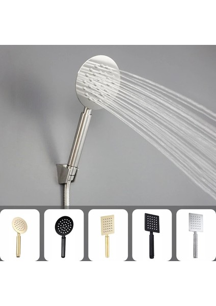 Kare Fırçalanmış Stil Banyo Paslanmaz Çelik El Duşu Banyo Yağmur El Duş Başlığı Büyük Panel Kare Dairesel Banyo Yağmurlama Fırçalanmış Altın Siyah (Yurt Dışından)