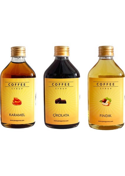 Karamel, Çikolata, Fındık Kahve, Kokteyl Şurup Seti 3 x 200ml