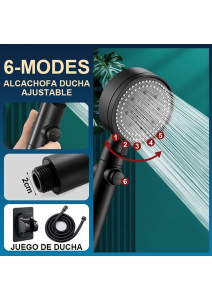 Gümüş Tüp Tutucu Stili 6 Modlu Duş Başlığı Ayarlanabilir Yüksek Basınçlı Tek Tuşla Durdurma Su Su Tasarruflu Duş Masajlı Duş Başlığı Banyo Aksesuarları Için (Yurt Dışından)