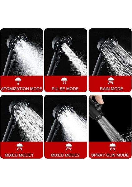 Gümüş Tüp Tutucu Stili 6 Modlu Duş Başlığı Ayarlanabilir Yüksek Basınçlı Tek Tuşla Durdurma Su Su Tasarruflu Duş Masajlı Duş Başlığı Banyo Aksesuarları Için (Yurt Dışından)