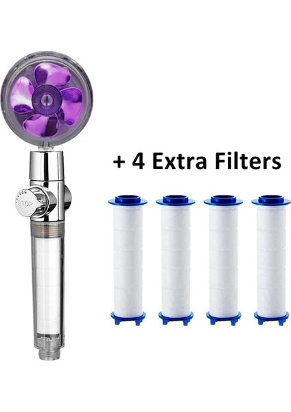 P Ekstra Filtre Stili Pervaneli Duş Başlığı Yüksek Basınç Seti 360 Döndürme With1 Serbest Su Filtresi Altın Fan Turboşarj Saf Yağış Helix Eco Duş (Yurt Dışından)