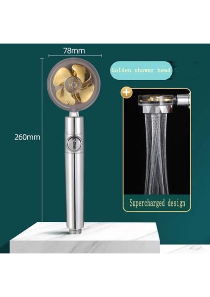 Altın Turbo Şarjlı Stil Yüksek Basınçlı Su Tasarruflu Sprey Duş Başlığı 360 Döndür Yağış Duş Başlığı Fan Banyosu El Basınçlı Masajlı Duş Başlığı (Yurt Dışından)