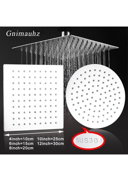 Yuvarlak Tarz 8 Inç Yuvarlak ve Kare Paslanmaz Çelik Duş Başlığı Yağış Yağmur Biçimli Duş Başlığı Krom Yüksek Basınçlı Banyo Musluğu Dusche Ducha Yağmur Duşu (Yurt Dışından)