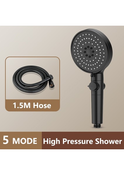 Siyah 2 Parça Set Hortum Stili 6 Modlu Duş Başlığı Yüksek Basınçlı Su Tasarruflu Duş Tek Tuşla Durdurma Su Masajlı Duş Başlığı Banyo Aksesuarları Için 12CM Panel (Yurt Dışından)