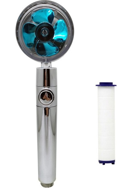 Mavi Set 1 Stili Duş Başlığı Su Tasarrufu Akış 360 Derece Dönen Küçük Fan ile Abs Yağmur Yüksek Basınçlı Püskürtme Memesi Banyo Aksesuarları (Yurt Dışından)