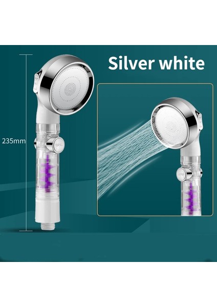 Gümüş Beyaz Tarzı Yüksek Basınçlı 3 Fonksiyonlu Spa Duş Başlığı Duş Başlığı Anahtarı ile Açma Kapama Düğmesi Filtre Banyo Başlığı Su Tasarruflu Duş Banyo (Yurt Dışından)