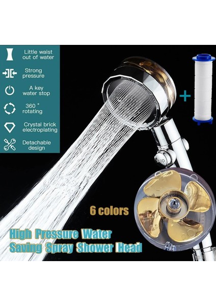 Altın Tarzı Yüksek Basınçlı Su Tasarruflu Duş Başlığı 360 Derece Dönen Yağmur Duş Başlığı El Basınçlı Masajlı Duş Başlığı Turbo Duş (Yurt Dışından)