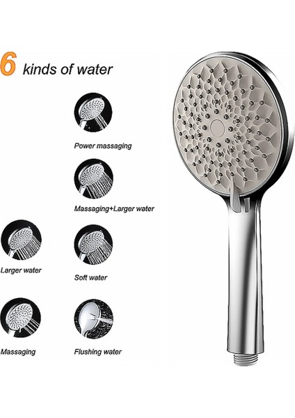 1,5 M Hortum Stili Banyo Duş Başlığı 6 Fonksiyonlu ve Yağmur Duş Başlığı Yüksek Basınç ve Hortum + Su Banyo Spa Memesi Için Tutucu Filtre Siyah (Yurt Dışından)