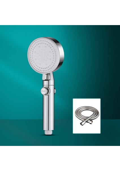 Gümüş Set B Stili Ayarlanabilir Yüksek Basınçlı Duş Başlığı Tek Tuşla Durdurma Suyu 5 Vitesli Su Tasarrufu Sağlayan El Duş Başlığı Banyo Aksesuarları (Yurt Dışından)