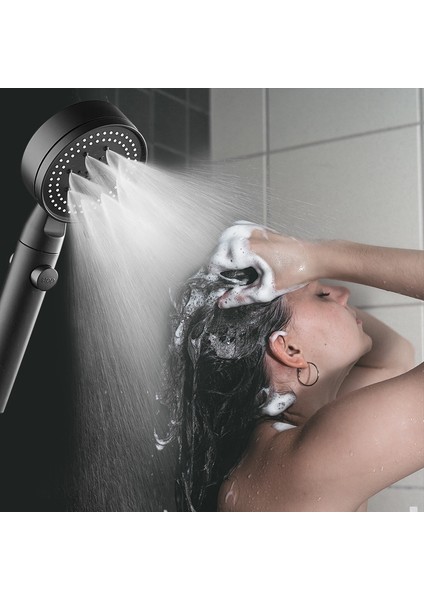 Siyah Stil Yağış 4 Fonksiyonlu Ayarlanabilir Duş Başlığı Durdurma Düğmesi ile Basınçlı Su Tasarrufu El Püskürtme Memesi Banyo Aksesuarları (Yurt Dışından)