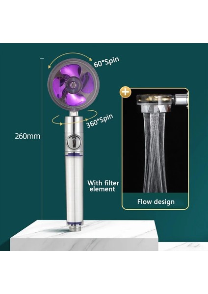Filtre Stiliyle Mor Yüksek Basınçlı Su Tasarruflu Sprey Duş Başlığı 360 Döndürülmüş Yağış Duş Başlığı Fan Banyosu El Basınçlı Masaj Turbo Duş (Yurt Dışından)