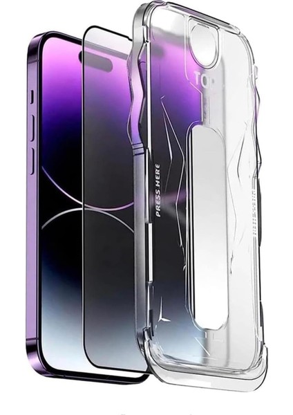 Apple iPhone 16 Pro Uyumlu Tam Kaplayan Siyah Çerçeveli Magic Ekran Koruyucu Cam Kolay Uygulama Aparatlı