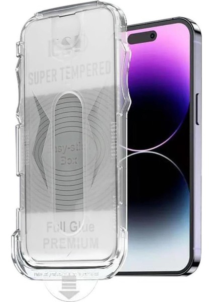 Apple iPhone 16 Pro Uyumlu Tam Kaplayan Siyah Çerçeveli Magic Ekran Koruyucu Cam Kolay Uygulama Aparatlı fiyatları