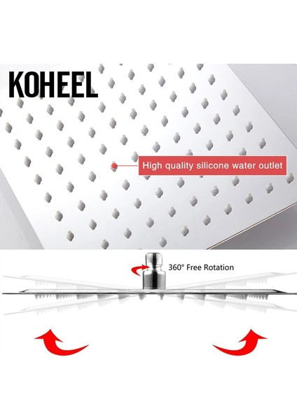 Tüp Tarzı Koheel Quare Duş Başlığı Cilalı Krom Paslanmaz Çelik Banyo Yağış Duş Başlıkları Banyo Aksesuarları (Yurt Dışından) modelleri