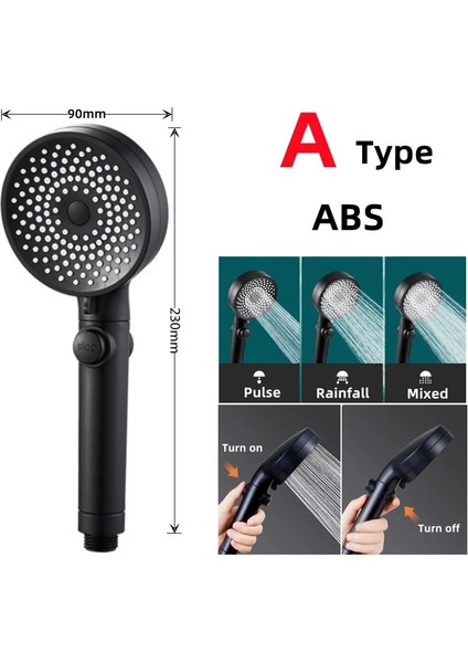 D Tipi Duş Stili El Duş Başlığı Su Tasarrufu Siyah Banyo Yağış Duş Başlığı Havalandırıcı Yüksek Basınç (Yurt Dışından) modelleri