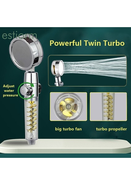 Altın Set Tarzı Yeni Iki Turbo Basınçlı Yüksek Basınçlı Duş Başlığı 360 Dönen Su Tasarruflu Duş Başlığı Fanlı El Yağış Duş Başlığı (Yurt Dışından)