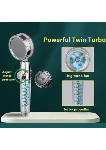 Altın Set Tarzı Yeni Iki Turbo Basınçlı Yüksek Basınçlı Duş Başlığı 360 Dönen Su Tasarruflu Duş Başlığı Fanlı El Yağış Duş Başlığı (Yurt Dışından)