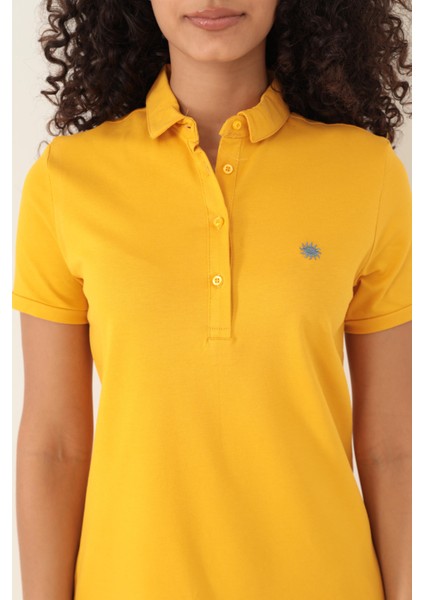 Hardal Kadın Polo Yaka Kısa Kollu Örme Elbise -2431 modelleri