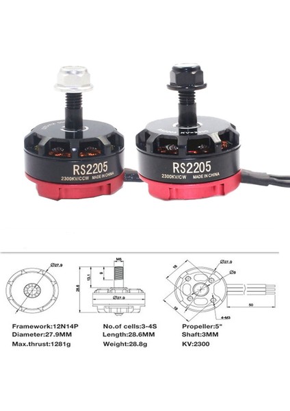 2x Rc RS2205 2205 2300KV Fırçasız Motor Için 2-6s 20A/30A/40A Esc Fpv Rc QAV250 X210 Yarış Drone Multicopter (Cw) (Yurt Dışından)