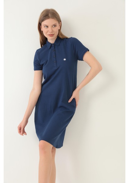 Indigo Kadın Polo Yaka Kısa Kollu Örme Elbise -2431