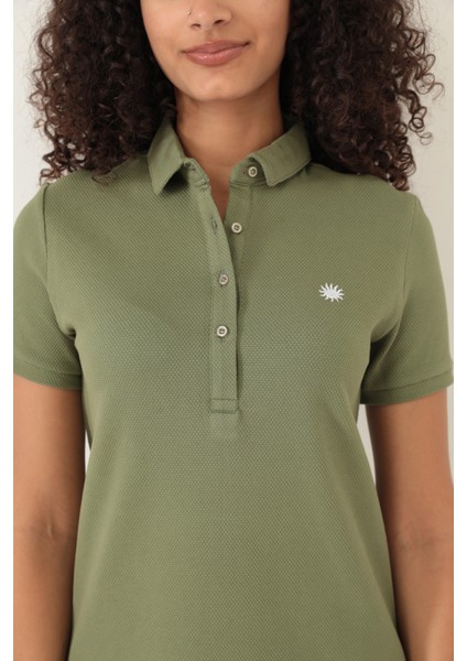 Haki Kadın Polo Yaka Kısa Kollu Örme Elbise -2431 modelleri