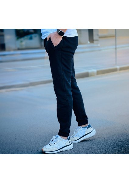 Siyah Çapraz Parçalı Üç Iplik Içi Pamuklu Paça Lastikli Eşofman Altı fiyatları