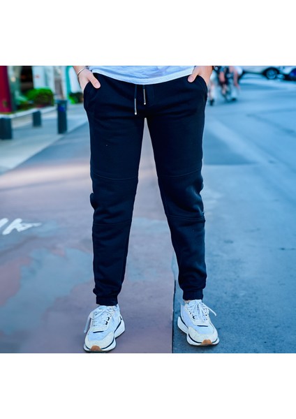 Siyah Çapraz Parçalı Üç Iplik Içi Pamuklu Paça Lastikli Eşofman Altı fırsatları