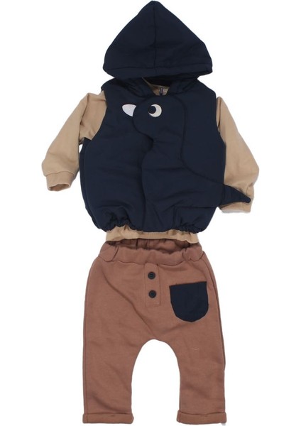 Erkek Bebek Lacivert Dino Şişme Yelekli 3'lü Takım - 1015258