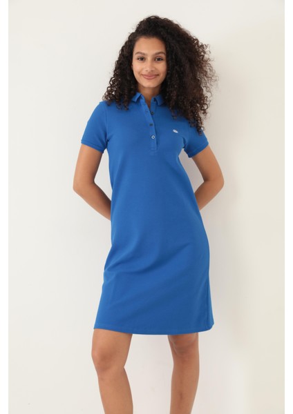 Saks Kadın Polo Yaka Kısa Kollu Örme Elbise -2431