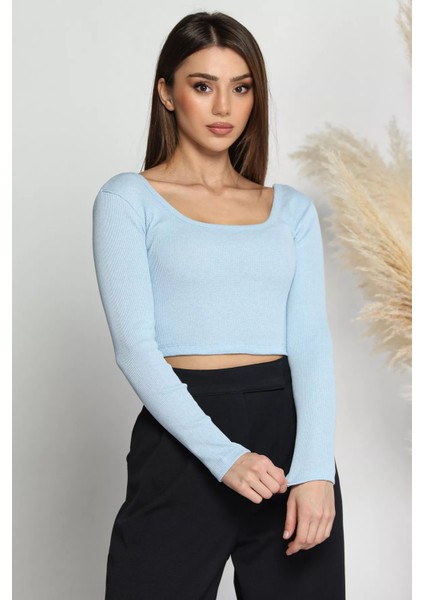 Kadın Kare Yaka Kaşkorse Crop Body Bluz