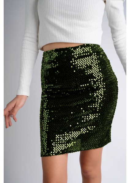 47 cm Pullu Mini Etek Parti Düğün Gece Mini Etek Haki fırsatları