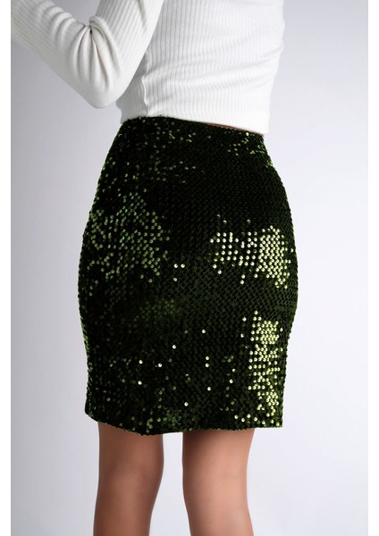 47 cm Pullu Mini Etek Parti Düğün Gece Mini Etek Haki indirimleri