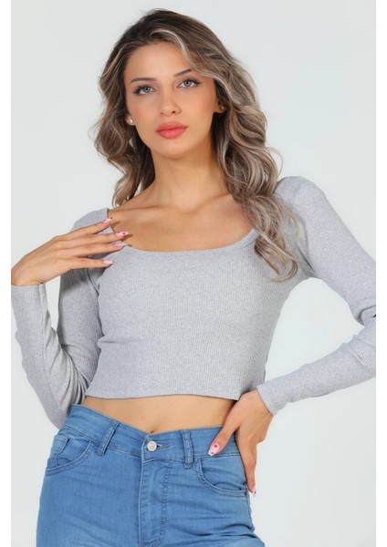 Kadın Kare Yaka Kaşkorse Crop Body Bluz