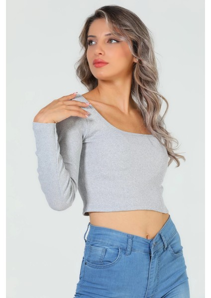 Kadın Kare Yaka Kaşkorse Crop Body Bluz